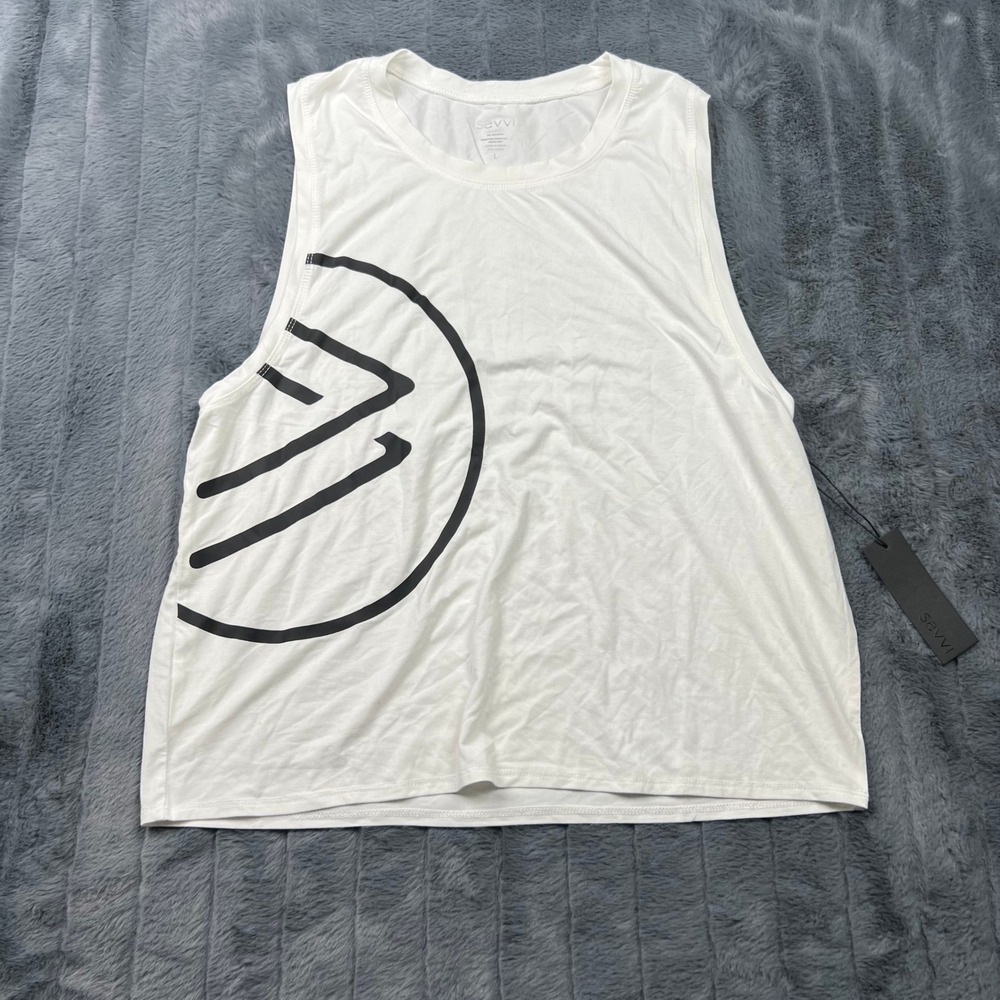 Savvi Helena Tank White Graphic Logo Sleeveless Athletic Top W121G99486 Large